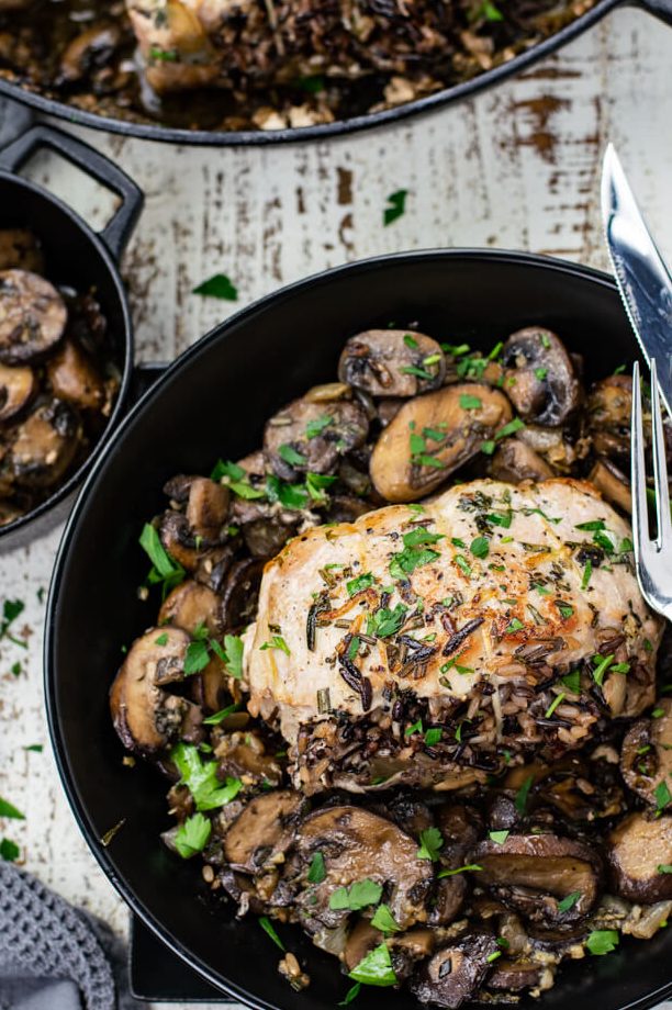 Chuletas De Cerdo Rellenas Al Horno Con Arroz Salvaje