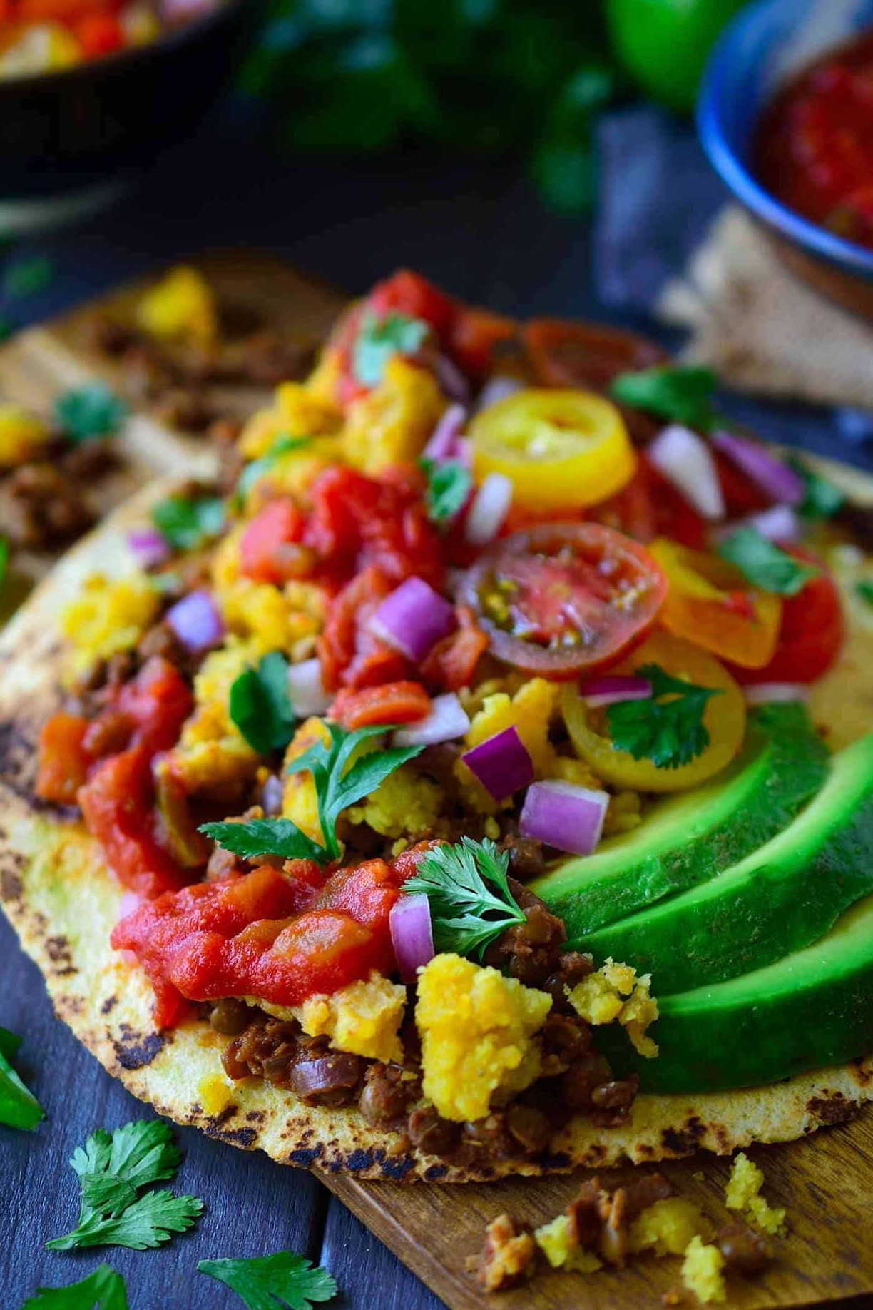 Tacos de desayuno veganos preparados con antelación