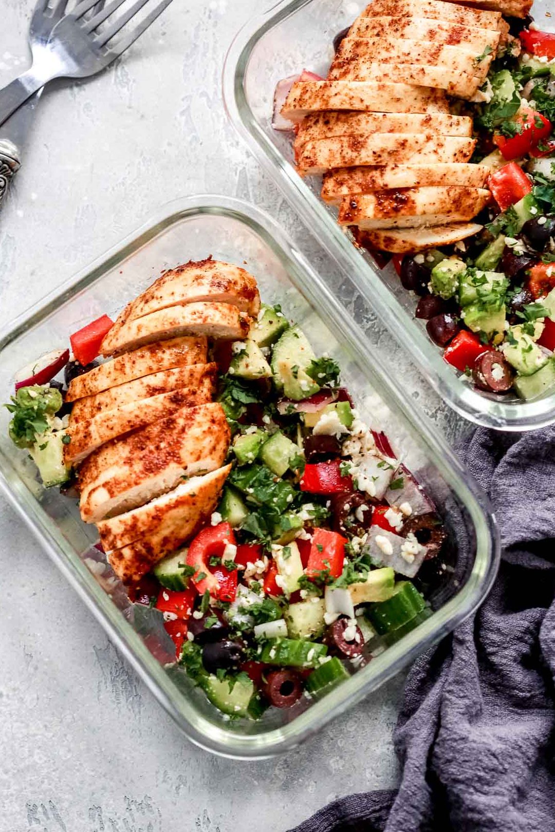 Ensaladeras griegas de pollo (preparación de comidas)